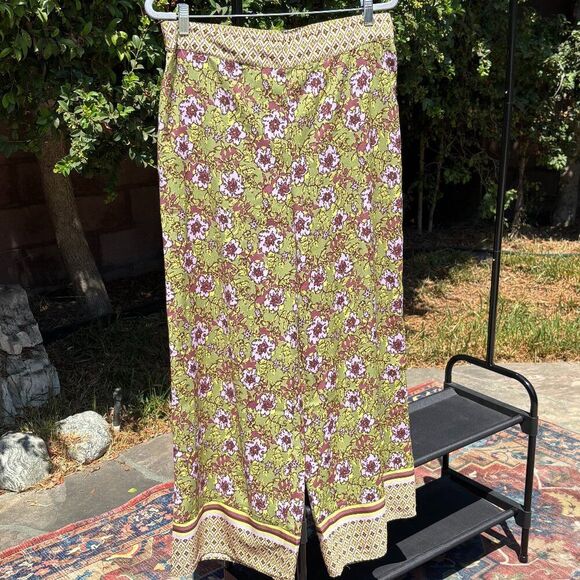 Cupcakes and Cashmere Wide Leg L Pants Boho Floral Geometric Trim - Picture 1 of 6